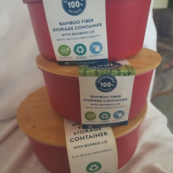 Red Bamboo Fiber Storage Containers - Picture 3 of 16